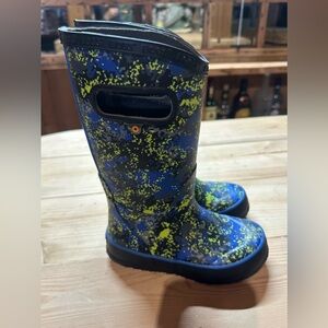 Boys Bogs Blue Green Micro Camo Waterproof Boots